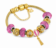 Load image into Gallery viewer, Diamond Style London - Gold Carnival Charm Bracelet with Pink &amp; Gold Plated Beads