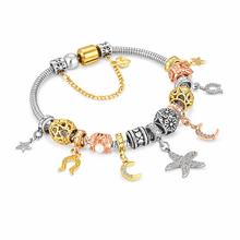 Load image into Gallery viewer, Diamond Style London - Charm Bracelet Star in Rhodium Plating - Starfish, Horseshoe, Crescent Moon