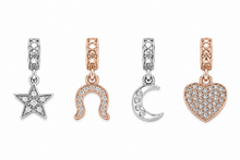 Load image into Gallery viewer, Diamond Style London - Celestial Charm Bracelet Gold Plated Heart Pendant - Star, Horseshoe &amp; Crescent Moon