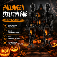 Load image into Gallery viewer, Halloween Hanging Skeleton Decorations – Black 24cm, Pack of 2