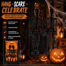 Load image into Gallery viewer, Halloween Hanging Skeleton Decorations – Black 24cm, Pack of 2