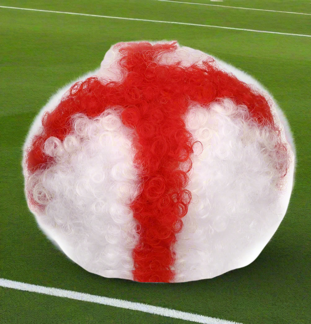 England Supporters Wig – World Cup 2026 Fan Fancy Dress – Red & White St George’s Cross – Free UK Delivery