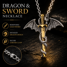 Load image into Gallery viewer, Games of Thrones Inspired Gold Sword Dragon Necklace – Free Delivery