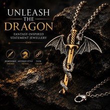 Load image into Gallery viewer, Games of Thrones Inspired Gold Sword Dragon Necklace – Free Delivery