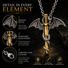 Load image into Gallery viewer, Games of Thrones Inspired Gold Sword Dragon Necklace – Free Delivery