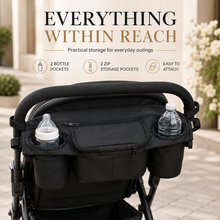 Load image into Gallery viewer, Pram Storage Bag – Universal Pushchair Organiser with Bottle Holders &amp; Zip Pockets