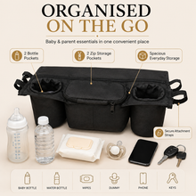 Load image into Gallery viewer, Pram Storage Bag – Universal Pushchair Organiser with Bottle Holders &amp; Zip Pockets