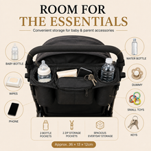 Load image into Gallery viewer, Pram Storage Bag – Universal Pushchair Organiser with Bottle Holders &amp; Zip Pockets