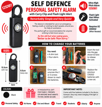 Load image into Gallery viewer, Self Defence Personal Safety Alarm with Carry Clip and Flash Light Alert - 125DB!!
