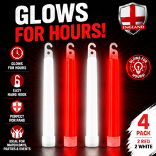 Load image into Gallery viewer, World Cup 2026 England Glow Sticks 4 Pack - Red &amp; White 15cm