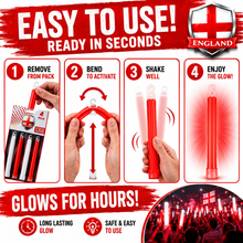 Load image into Gallery viewer, World Cup 2026 England Glow Sticks 4 Pack - Red &amp; White 15cm