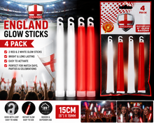 Load image into Gallery viewer, World Cup 2026 England Glow Sticks 4 Pack - Red &amp; White 15cm