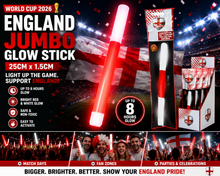 Load image into Gallery viewer, World Cup 2026 England Jumbo Glow Stick – 25cm x 1.5cm – Red &amp; White – Free UK Delivery