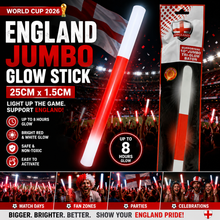 Load image into Gallery viewer, World Cup 2026 England Jumbo Glow Stick – 25cm x 1.5cm – Red &amp; White – Free UK Delivery