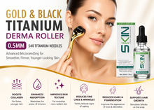 Load image into Gallery viewer, Gold &amp; Black Titanium Derma Roller 0.5mm with Optional Skinapeel Collagen Serum | Free UK Delivery