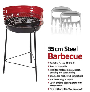 The 14-Inch Portable Charcoal BBQ Grill With Optional Skewer Claws & Bamboo Skewers!
