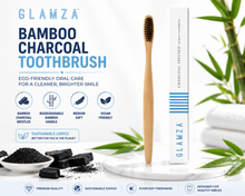 Load image into Gallery viewer, Glamza Bamboo Charcoal Toothbrush – Eco-Friendly Medium Soft Toothbrush | Vegan | Biodegradable Handle