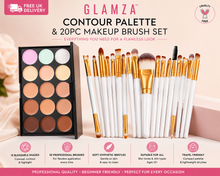 Load image into Gallery viewer, 20pc Makeup Brush Set, 15 Colour Contour Palette &amp; Extras - Free UK Delivery