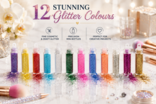 Load image into Gallery viewer, Glamza 12 Mini Glitter Bottles – Add Sparkle to Arts, Crafts, Makeup &amp; DIY Projects - Free Delivery