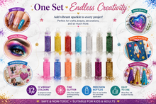Load image into Gallery viewer, Glamza 12 Mini Glitter Bottles – Add Sparkle to Arts, Crafts, Makeup &amp; DIY Projects - Free Delivery