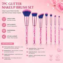 Load image into Gallery viewer, 7pc Pink Glitter Makeup Brush Set with Clear Liquid-Filled Handles – Professional Quality – Free UK Delivery