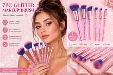 Load image into Gallery viewer, 7pc Pink Glitter Makeup Brush Set with Clear Liquid-Filled Handles – Professional Quality – Free UK Delivery