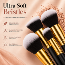 Load image into Gallery viewer, 10pc Black &amp; Gold Makeup Brush Set with Optional Butterfly Palette – Perfect for Flawless Application | Free UK Delivery