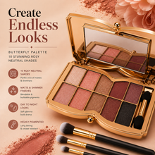 Load image into Gallery viewer, 10pc Black &amp; Gold Makeup Brush Set with Optional Butterfly Palette – Perfect for Flawless Application | Free UK Delivery