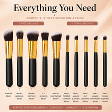 Load image into Gallery viewer, 10pc Black &amp; Gold Makeup Brush Set with Optional Butterfly Palette – Perfect for Flawless Application | Free UK Delivery