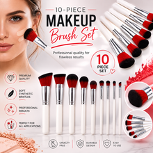 Load image into Gallery viewer, 10pc White Handle Makeup Brush Set with Silver Ferrule – Optional 10 Colour Butterfly Palette – Free UK Delivery