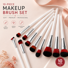Load image into Gallery viewer, 10pc White Handle Makeup Brush Set with Silver Ferrule – Optional 10 Colour Butterfly Palette – Free UK Delivery