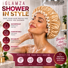 Load image into Gallery viewer, Glamza Luxury Shower Caps – Stylish, Comfortable &amp; Waterproof