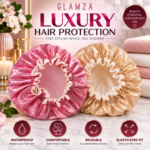 Load image into Gallery viewer, Glamza Luxury Shower Caps – Stylish, Comfortable &amp; Waterproof