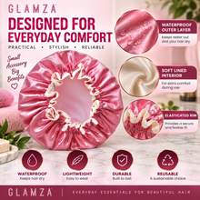 Load image into Gallery viewer, Glamza Luxury Shower Caps – Stylish, Comfortable &amp; Waterproof