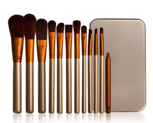 Load image into Gallery viewer, 12pc Bronze Makeup Brush Set