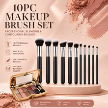 Load image into Gallery viewer, 10pc Black &amp; Silver Makeup Brush Set with Optional Butterfly Palette – Perfect for Flawless Application | Free UK Delivery