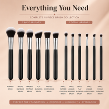 Load image into Gallery viewer, 10pc Black &amp; Silver Makeup Brush Set with Optional Butterfly Palette – Perfect for Flawless Application | Free UK Delivery