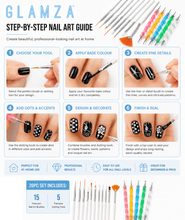 Load image into Gallery viewer, Glamza 20pc Nail Art Brushes &amp; Dotting Set with Optional 10-Pack Nail Art Sponges