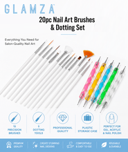 Load image into Gallery viewer, Glamza 20pc Nail Art Brushes &amp; Dotting Set with Optional 10-Pack Nail Art Sponges