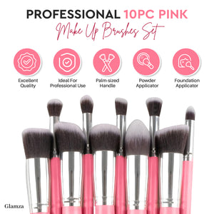 Glamza 10pc Makeup Brush Set – Choose Pink or Blue – Free UK Postage