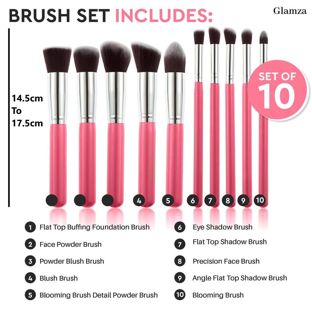 Glamza 10pc Makeup Brush Set – Choose Pink or Blue – Free UK Postage