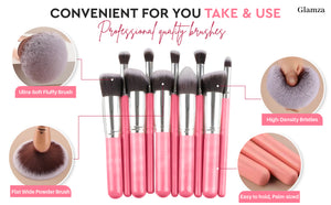 Glamza 10pc Makeup Brush Set – Choose Pink or Blue – Free UK Postage