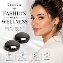 Load image into Gallery viewer, Glamza 2-in-1 Black Ear Studs &amp; Magnetic Slimming Studs – Fashion Meets Wellness