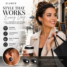 Load image into Gallery viewer, Glamza 2-in-1 Black Ear Studs &amp; Magnetic Slimming Studs – Fashion Meets Wellness