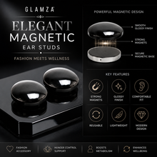 Load image into Gallery viewer, Glamza 2-in-1 Black Ear Studs &amp; Magnetic Slimming Studs – Fashion Meets Wellness