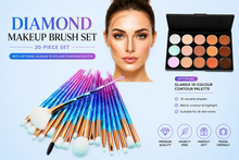 Load image into Gallery viewer, 20-Piece Diamond Makeup Brush Set with Optional Glamza 15-Colour Contour Palette FREE UK Postage!