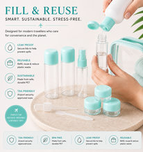Load image into Gallery viewer, Glamza 9-Piece Travel Bottle Set with Carry Bag – Pink or Green Lids | Free UK Delivery