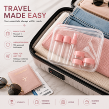 Load image into Gallery viewer, Glamza 9-Piece Travel Bottle Set with Carry Bag – Pink or Green Lids | Free UK Delivery
