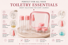 Load image into Gallery viewer, Glamza 9-Piece Travel Bottle Set with Carry Bag – Pink or Green Lids | Free UK Delivery