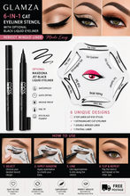 Load image into Gallery viewer, 6-in-1 Cat Eyeliner Stencil with Optional Black Liquid Eyeliner – Perfect Winged Liner Made Easy